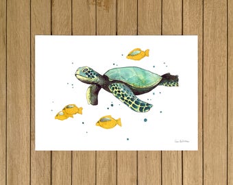 Sea Turtle, Turtle, Ocean, Giclée Print, Watercolor Illustration, Home Decor, Kids Room, Nursery Decor, A5, 8.5"x11", A4, A3, 13"x19"