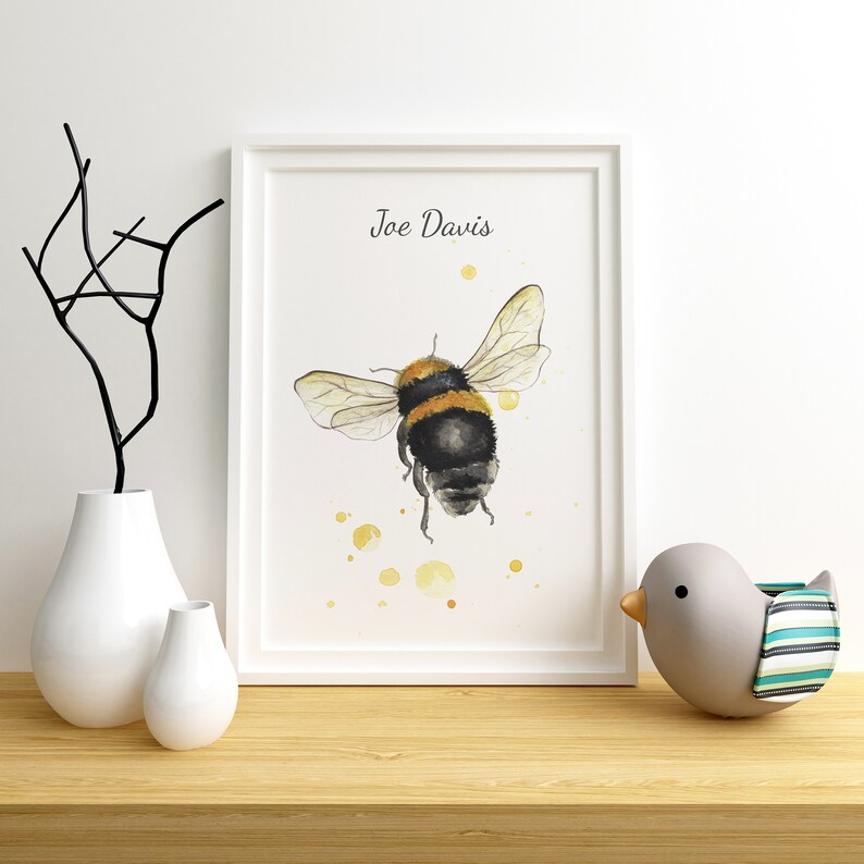 Custom gift, Personalised Print, Bumblebee, Baby shower gift, Giclee Print, Kids room, Nursery decor, A4, A3, A3, 8.5x11, 13x19 size image 2