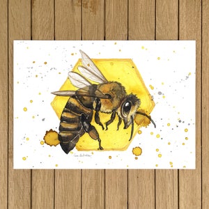 Honigbiene, Bienen Druck, Biene, Giclée Druck, Aquarell Illustration, Wand Kunst, Wohndeko, Kinderzimmer Dekoration, A5, A4, A3