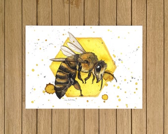 Honey Bee, Bee Print, Bee, Giclée Print, Watercolor Illustration, Wall Art, Home Decor, Nursery Decor, A5, A4, A3