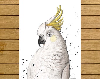 Cockatoo Giclée Print: Watercolor Bird Illustration, Tropical Wall Art