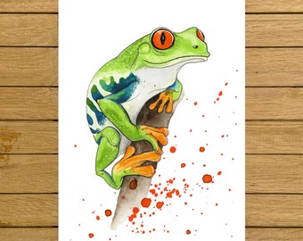 Tree Frog, Frog, Tropical Decor, Tropical, Home Decor, Colourful Print, Illustration, Painting, Nursery Decor, A5, 8.5"x11", A4, A3, 13"x19