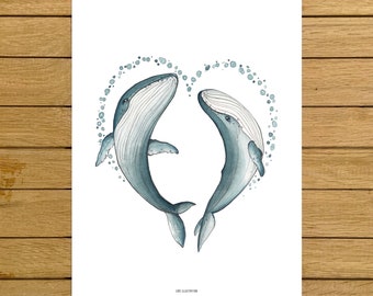 Whale Love, Valentine's Day, Valentines, I whaley love you, Whales Print, Custom Wall Art, Giclée Print, Watercolor Illustration, Art Gift