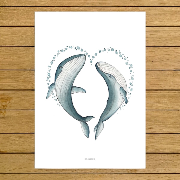 Whale Love, Valentine's Day, Valentines, I whaley love you, Whales Print, Custom Wall Art, Giclée Print, Watercolor Illustration, Art Gift
