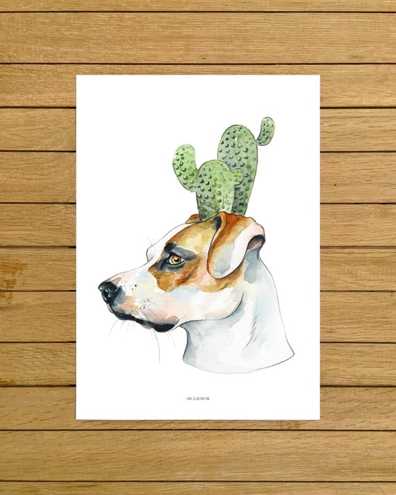 Cacti Dog Print: Watercolor Animal Botanical Art - Etsy