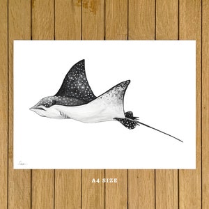 Raya águila, raya, océano, amante del mar, impresión giclée, ilustración en acuarela, decoración del hogar, habitación infantil, decoración infantil, A5, 8,5"x11", A4, A3, 13"x19"