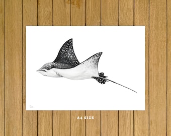 Eagle Ray Giclée Print: Watercolor Ocean Art, Nursery Decor