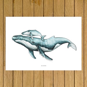 Kunstafdruk bultrug: aquarel giclée moeder en baby