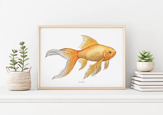 Goldfish Tapestry, Aquarium Illustration of Golden Fish on Sea Water  Background, Fabric Wall Hanging Decor for Bedroom Living Room Dorm, 5  Sizes, Vermilion Orange, by Ambesonne 