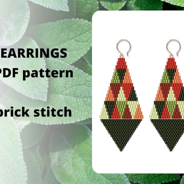 Triangles earring pattern, Abstract earring pattern, Seed bead patterns, Beaded patterns, Brick stitch pattern, PDF digital download