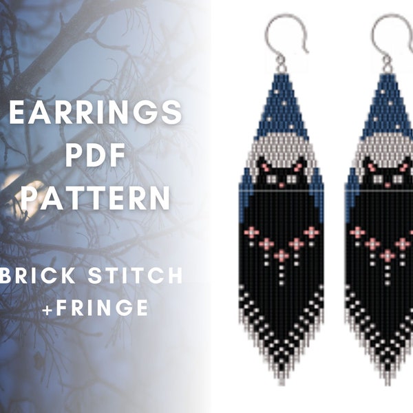 Moon star cat Seed bead earring pattern, Full Moon earring pattern , Brick stitch earring pattern, Miyuki Delica pattern, PDF digital