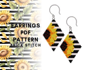 Mönster för örhängen med solrosmönster, Mönster för örhängen med seed beads, Pärlvävning för nybörjare, Glad påsk, Blommönster, PDF digitalt, 537