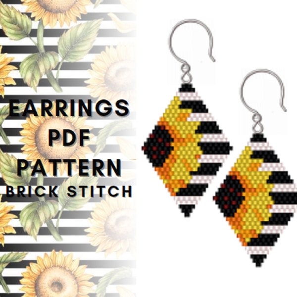 Sunflower brick stitch earring pattern, Seed bead earring pattern, Bead weaving for beginner, Happy Easter, Floral pattern, PDF digital, 537