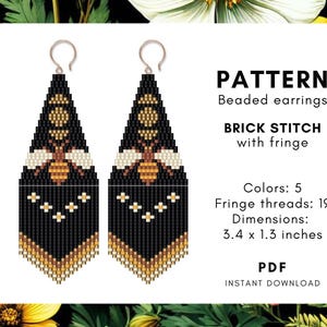 Queen bee Moon phases beaded earring pattern, Crescent fringe earring, Butterfly Insect Seed bead earring, Brick stitch, PDF digital 240