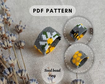 Bee Honeycomb Beaded Peyote Ring Pattern, Daisy Seed Bead Ring PDF, DIY Jewelry Pattern, Floral Band PDF digital 005