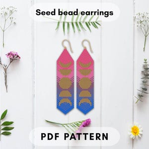 Moon phases earring pattern, Brick stitch with fringes, Seed bead Delica, Mooncore, Spiritual aesthetic, PDF digital download 180