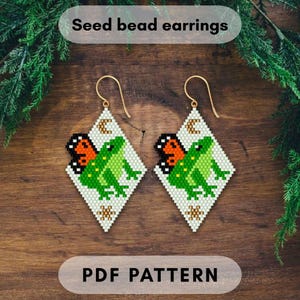 Moon Frog butterfly wing brick stitch earring pattern Mystical animal Beaded fantasy jewelry whimsical fairycore cottagecore PDF digital 565