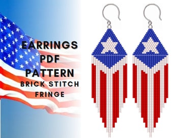 Usa Beaded earring pattern, Brick stitch pattern with fringe, USA flag, 4 July, Independence day Patriotic seed bead pattern PDF digital 148