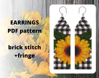 Mönster för örhängen med solrosmönster, mönster för örhängen med pärlfransar, mönster för örhängen med seed bead, digital PDF