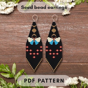 Patrón de pendientes con flecos de cuentas de mariposa y triple luna. Cuentas de semillas Miyuki Delica. Puntada de ladrillo doble Mooncore Beadweaving PDF digital 241