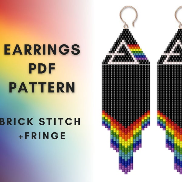 Rainbow prism brick stitch earring pattern, Seed Beaded Fringe earring pattern, Beadwork pattern, Pattern for earring making, PDF digital