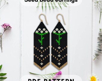 Wild flower Beaded fringe earrings pattern, Field White little Yarrows, Seed bead, Brick stitch, PDF digital 274
