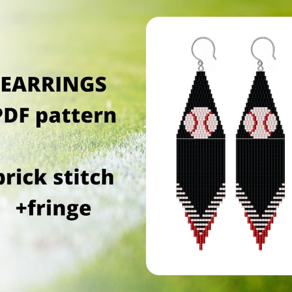 Baseball earring pattern, Sport beaded pattern, Brick stitch earring pattern, Seed bead pattern, PDF digital download