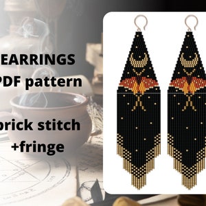 Witchy Luna Moth Butterfly Insect Seed bead earring pattern, Crescent Moon Phase pattern, Brick stitch pattern, PDF digital download