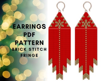 Xmas snowflake seed bead fringe earring pattern, Christmas earring pattern, Beaded earring pattern, PDF instant download