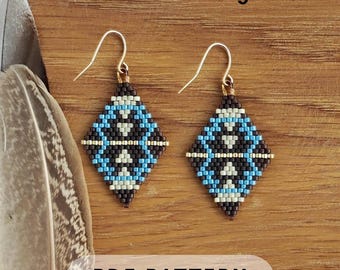 Geometric Brick stitch earring pattern, Brown, Earth tones shades, Miyuki Delica, Seed Bead, Beading boho, Bead weaving, pdf digital 041