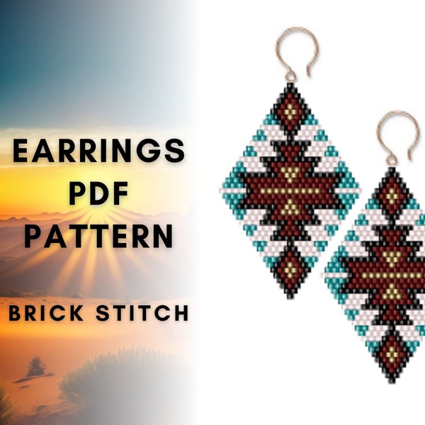 Southwest native brick stitch pattern, Seed bead Miyuki Delica, Rhombus shape beadwork, Native american beadwork inspired, PDF digital