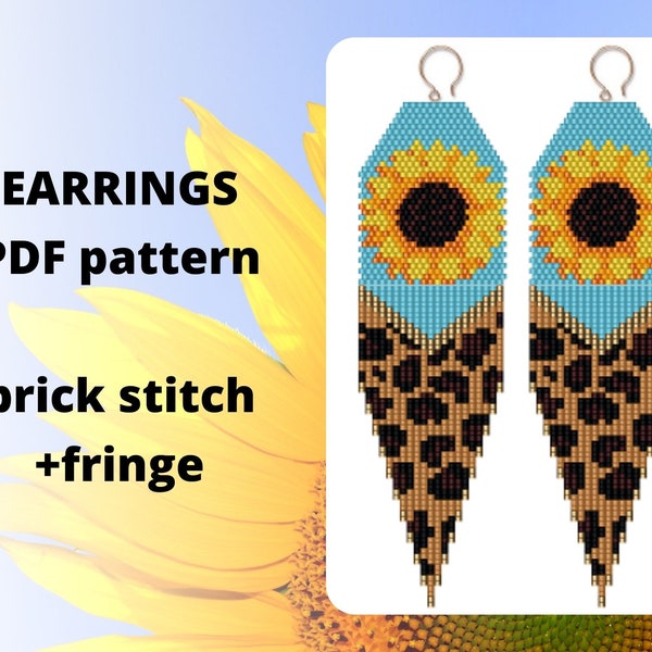 Sunflower pattern, Brick stitch earring pattern, Beadwork, Fringe earring pattern, Seed bead pattern, PDF digital download