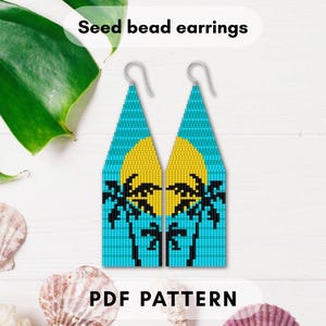 Tropischer Strand Perlen Ohrring Muster, Glasperle Delica Palme Silhouette Sonne Brick Stich Doppel Sommer Design PDF digital 200