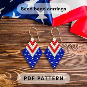 Usa Beaded earring pattern, Brick stitch USA flag, 4 July, Independence day Patriotic seed bead pattern PDF digital 076