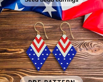 Usa Beaded earring pattern, Brick stitch USA flag, 4 July, Independence day Patriotic seed bead pattern PDF digital 076