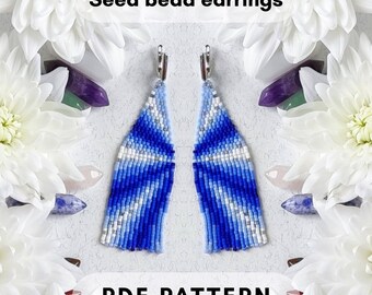 Blue ombre seed bead long fringe earrings pattern, Brick stitch boho, Amethyst blue gradient, PDF instant download 562