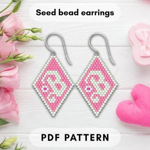 Patrón de pendientes de cuentas rosas, puntada de ladrillo, diseño de primavera, letra inicial B, ABC personalizado, cuentas de semillas, guía rápida, cómo hacerlo en formato PDF digital 492