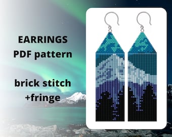 Northern Lights earring pattern, Seed bead earring pattern, Landscape pattern, Mountain pattern, Brick stitch, PDF digital download