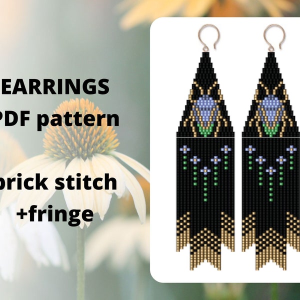 Bug seed bead earring pattern, Beetle earring pattern, Mystical earring, Gothic beadwork, Beaded fringe pattern, Brick stitch, PDF digital