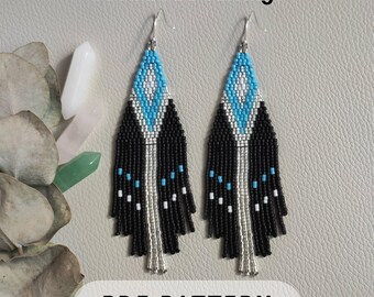 Seed bead fringe earring pattern, Miyuki Delica, Beadweaving, Double Brick stitch Ethnic Ethnic geometric style PDF digital 306