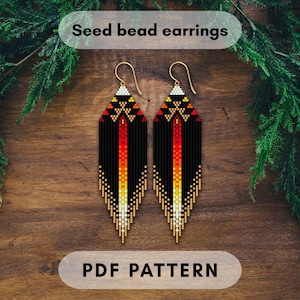 Beaded earrings pattern, Brick stitch with fringes, Miyuki Delica seed bead, PDF digital download 376