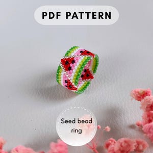 Watermelon Beaded Peyote Ring Pattern, Seed Bead Delica, DIY Summer Jewelry, Grown up beading Pattern PDF digital 004