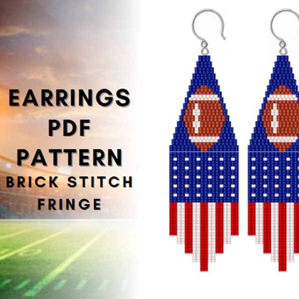 American football earrings pattern, Soccer Rugby ball, Brick stitch sport, Seed bead fringe earring pattern, Sports fan earrings, digital