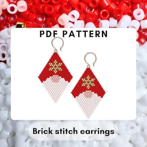 雪の結晶のクリスマスノーム、ブリックステッチのイヤリングパターン、シードビーズミユキデリカ、わかりやすいビーズ細工、ダイヤモンドシェイプPDFデジタル047