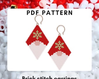 Christmas gnome with snowflake, Brick stitch earring pattern, Seed bead Miyuki Delica, Easy to follow beading, Diamond shape pdf digital 047