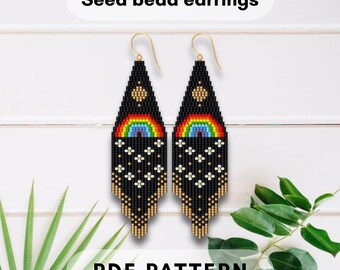 Rainbow Beaded earring pattern, Brick stitch sun, Floral design, Seed bead pattern, Multicolor design, Beading pattern, PDF digital 271