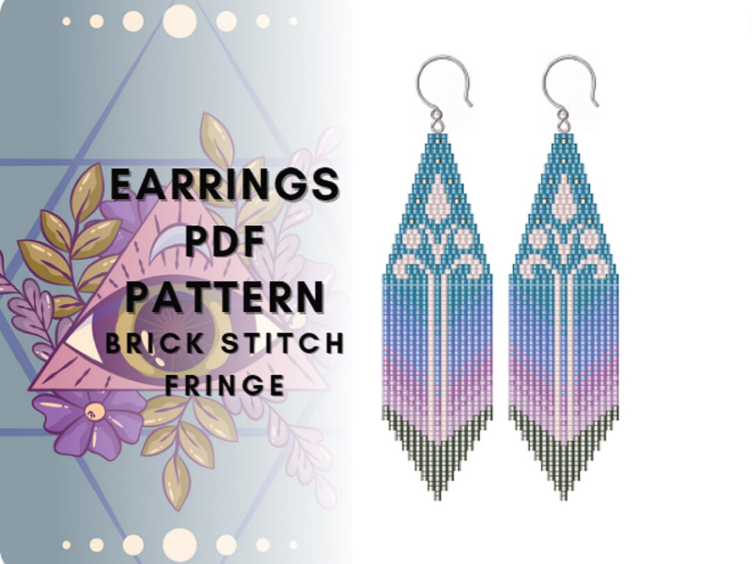 Floral Brick Stitch Fringe Earring Pattern, Beaded Earring Pattern ...