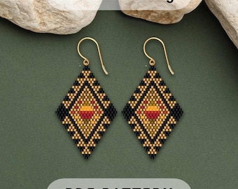 Black brick stitch earring pattern, Seed bead Miyuki Delica, Geometry Rhombus shape, Gradient earth tones, Nature inspired, PDF digital 435