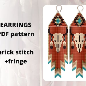 Bull skull seed bead earring pattern, Native inspired pattern, Brick stitch pattern, Beaded earring pattern,  Pdf digital download