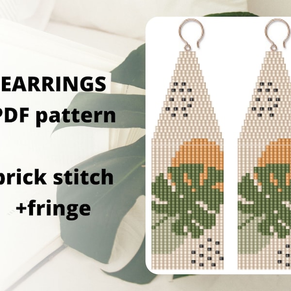 Monstera leaf earring pattern, Brick stitch pattern, Leaves pattern, Seed bead, Minimalism pattern, PDF